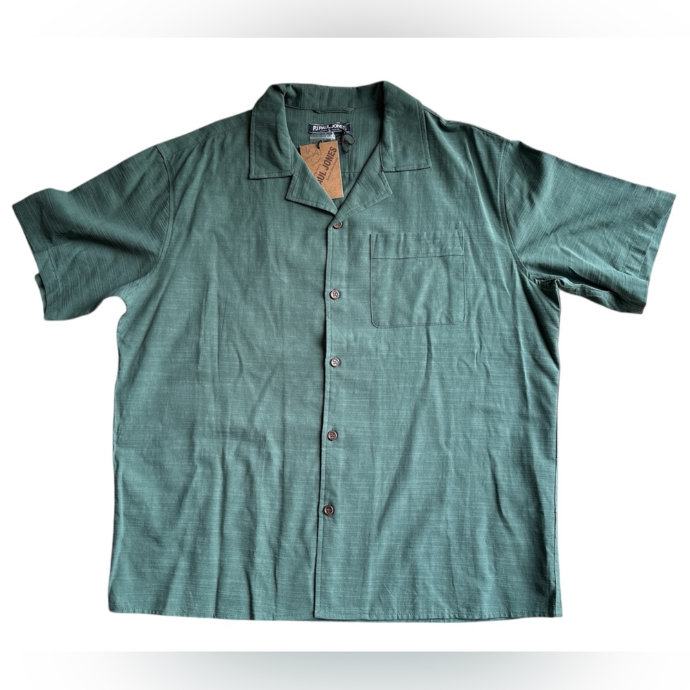 Paul Jones‎ PJ Mens Casual Short Sl  Shirt Button Front Sz L Untucked Green NWT